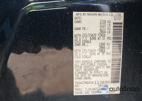 2018 Nissan Murano Platinum from USA, damaged, VIN 5N1AZ2MG4JN113690